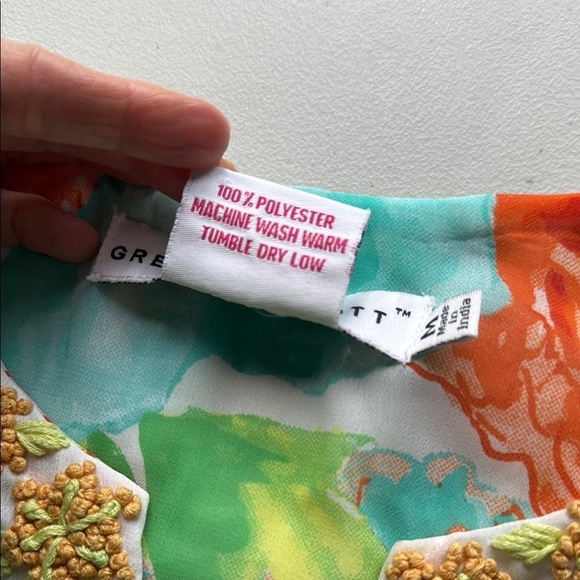 Gretchen Scott Designs Floral Tunic Blouse 3/4 Sleeve Crochet Knit Flowers - Picture 16 of 16